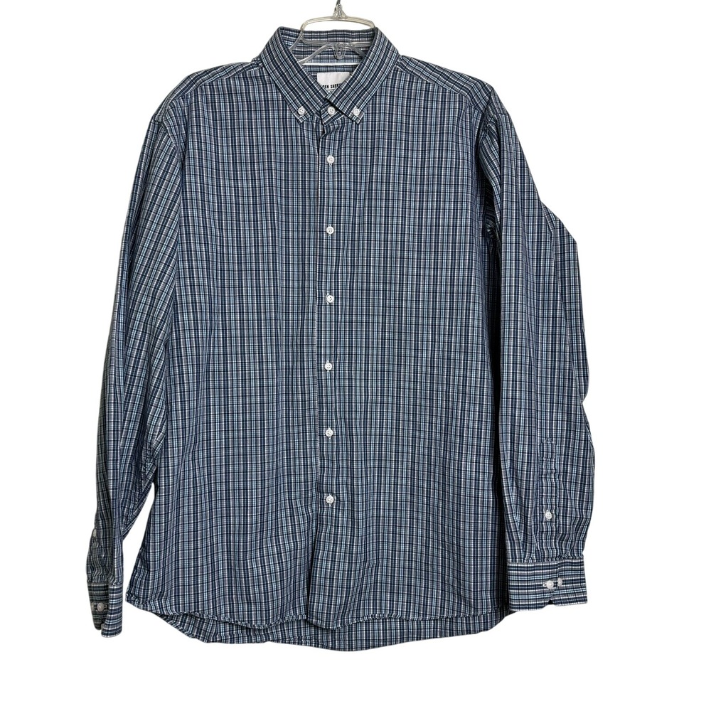 Ben Sherman Tailoring Mens XL Blue Plaid Tailored Slim Fit Button Down Shirt 17